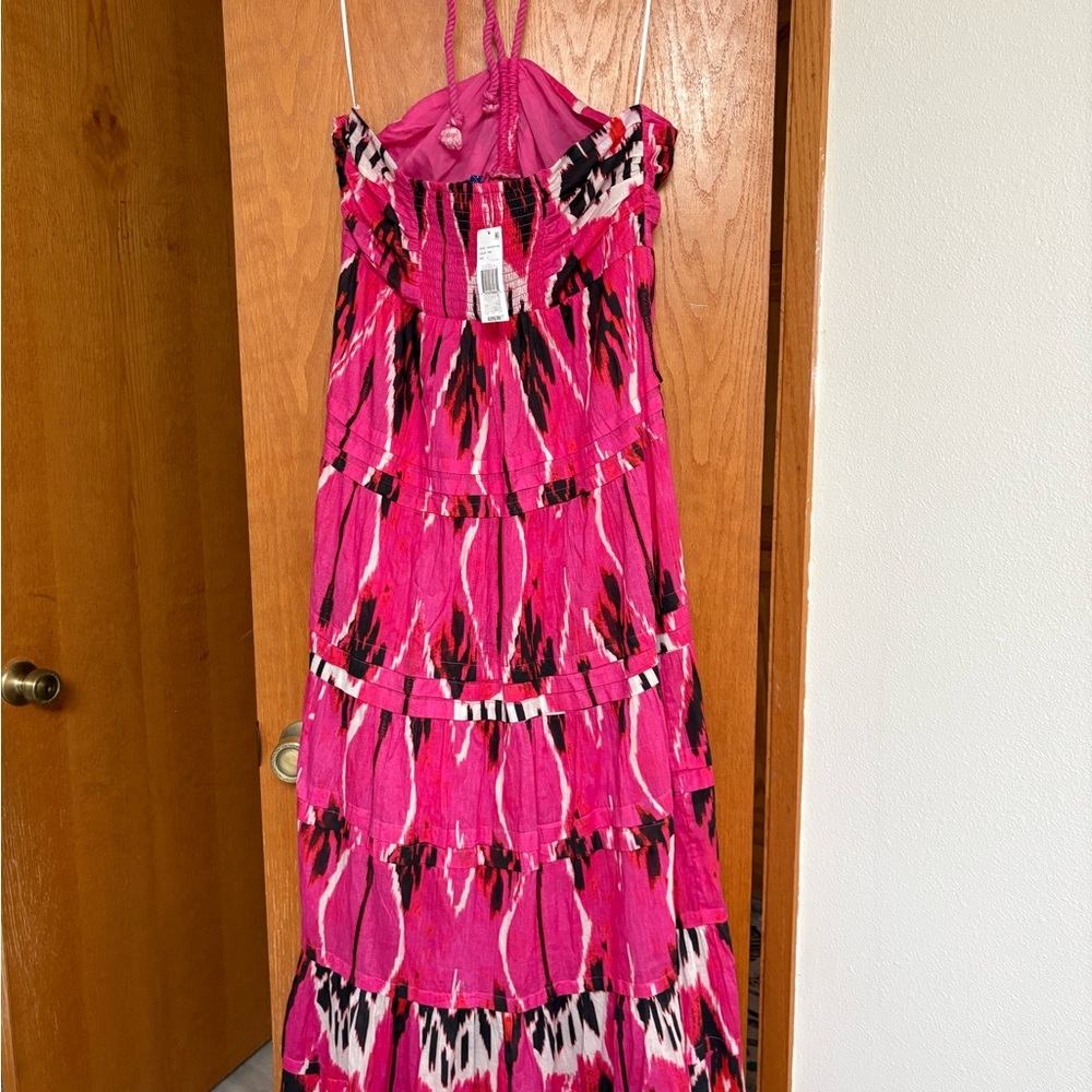NWT Ro’s Garden Denise halter pink Ikat maxi dress with elastic back Large - Picture 4 of 8